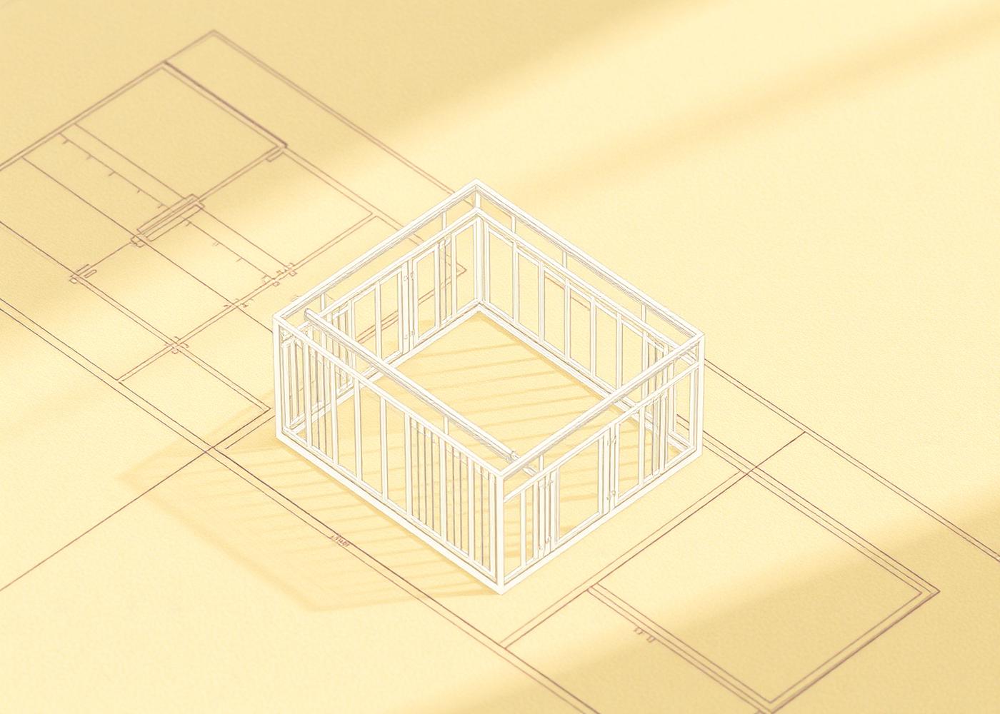 Dettaglio assonometrico di un progetto architettonico