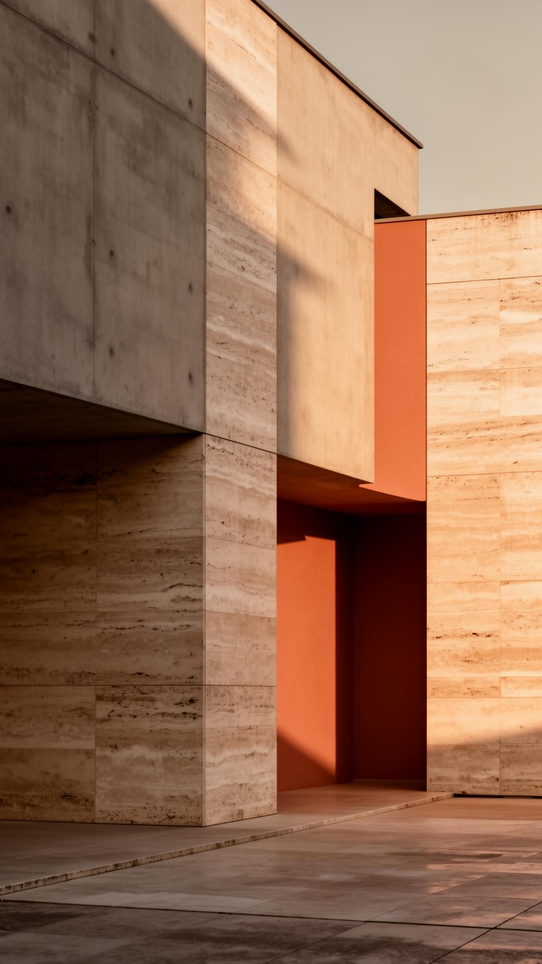 Architettura contemporanea in travertino e cemento